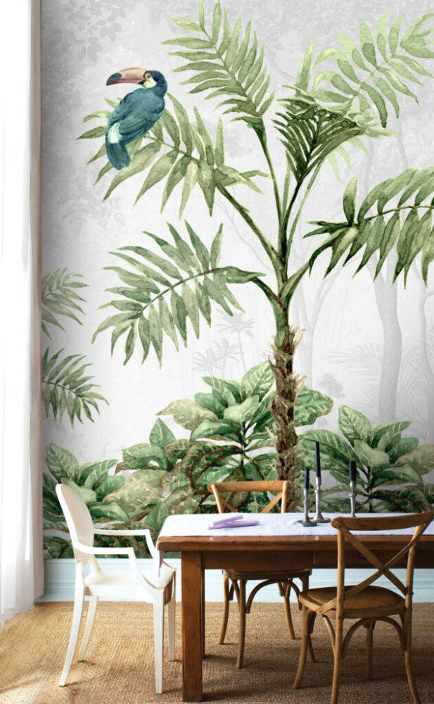Misty Forest Deer Wallpaper : Tropical Plants Mural - View 4