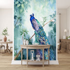 Watercolor Peacock Wallpaper : Peacock On Branch Mural - View 5