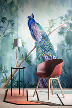 Watercolor Peacock Wallpaper : Peacock On Branch Mural - View 4