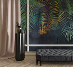 Rainbow Palm Leaf Wallpaper : Dark Tropical Fronds Mural