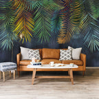 Rainbow Palm Leaf Wallpaper : Dark Tropical Fronds Mural - View 3