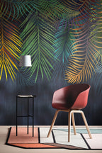 Rainbow Palm Leaf Wallpaper : Dark Tropical Fronds Mural - View 4