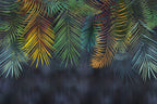 Rainbow Palm Leaf Wallpaper : Dark Tropical Fronds Mural - flat design