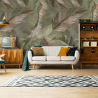 Olive Leaf Wallpaper : Large Muted Foliage Mural - View 2