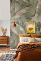 Olive Leaf Wallpaper : Large Muted Foliage Mural - View 6