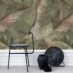 Olive Leaf Wallpaper : Large Muted Foliage Mural - View 4