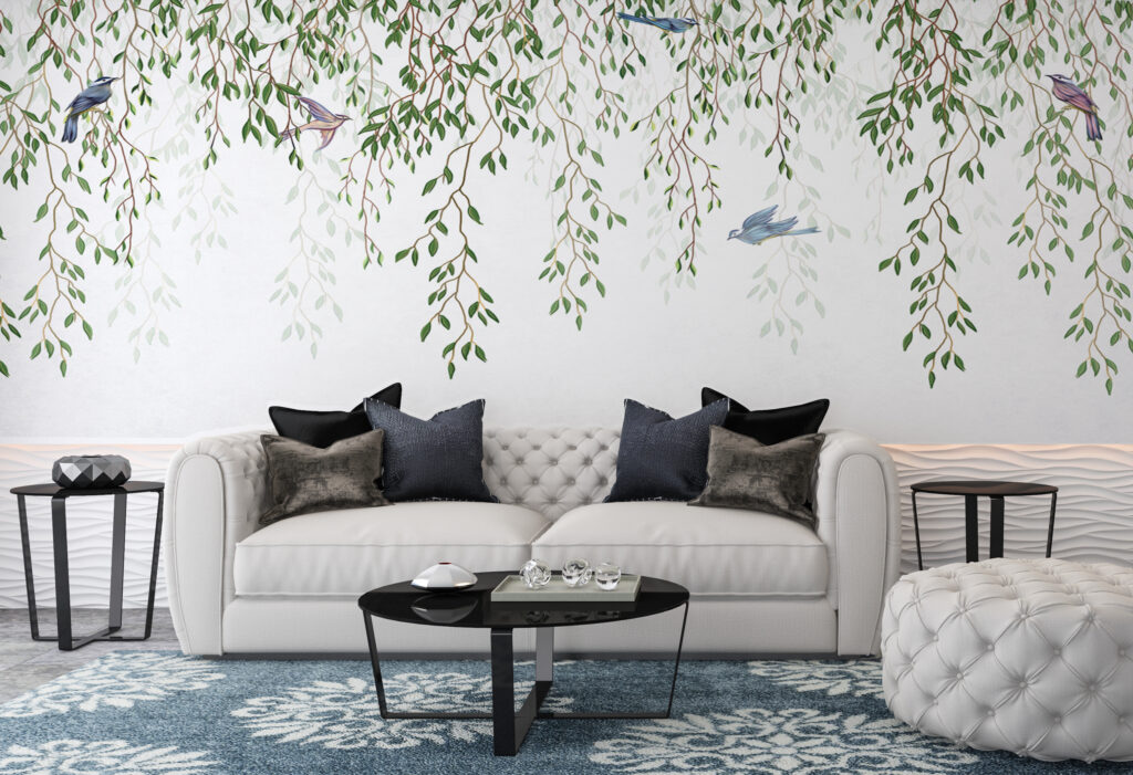 Hanging Vine Wallpaper : Willow Leaves And Birds Mural