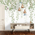 Hanging Vine Wallpaper : Willow Leaves And Birds Mural - View 5