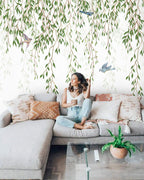 Hanging Vine Wallpaper : Willow Leaves And Birds Mural - View 4