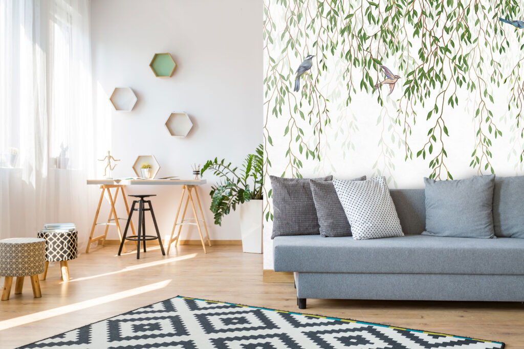 Hanging Vine Wallpaper : Willow Leaves And Birds Mural - View 3