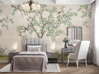 Chinoiserie Tree Wallpaper : White Blossom And Birds Mural