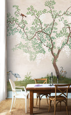 Chinoiserie Tree Wallpaper : White Blossom And Birds Mural - View 6