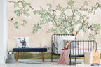 Chinoiserie Tree Wallpaper : White Blossom And Birds Mural - View 3