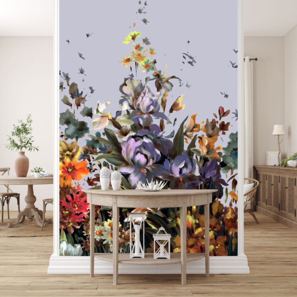 Oil Painted Floral Wallpaper : Purple Iris Bouquet Mural - View 5
