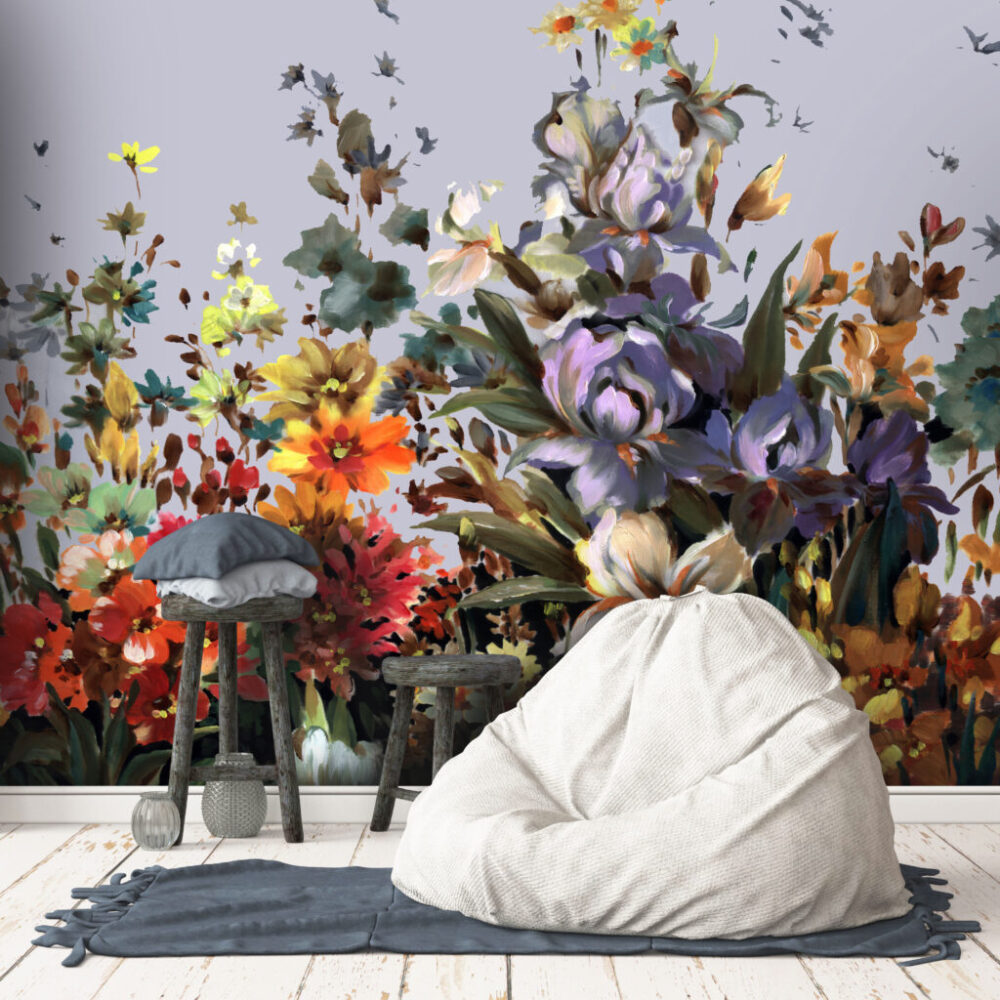 Oil Painted Floral Wallpaper : Purple Iris Bouquet Mural - View 4