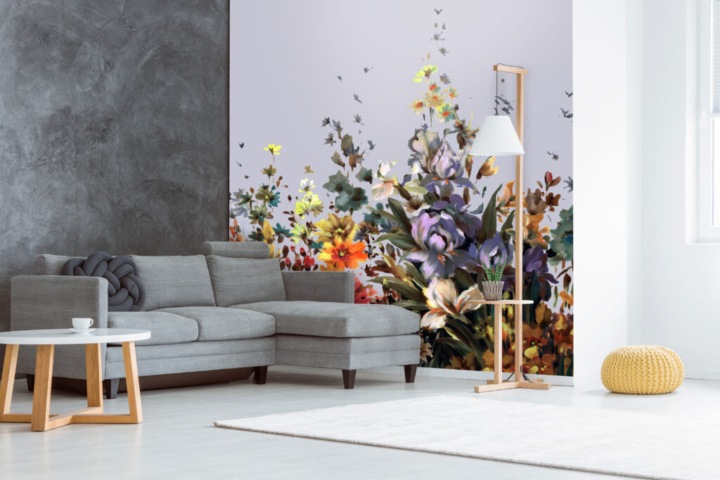 Oil Painted Floral Wallpaper : Purple Iris Bouquet Mural - View 3