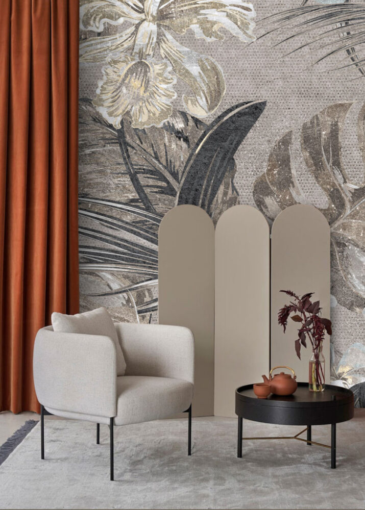 Grey Textured Leaf Wallpaper : Lace Foliage Mural - View 5