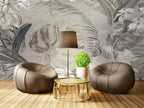 Grey Textured Leaf Wallpaper : Lace Foliage Mural - View 3