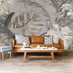 Grey Textured Leaf Wallpaper : Lace Foliage Mural - View 6