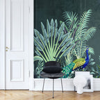 Peacock Jungle Wallpaper : Dark Green Tropical Mural - View 4