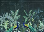 Peacock Jungle Wallpaper : Dark Green Tropical Mural - flat design
