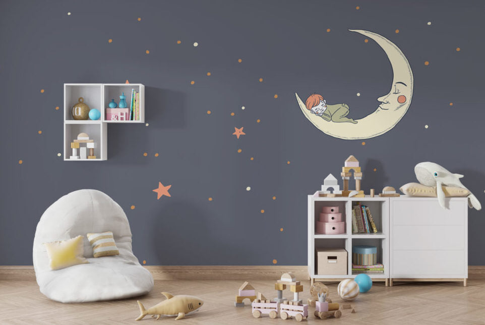 Sleeping Moon Child Wallpaper : Night Sky Stars Mural