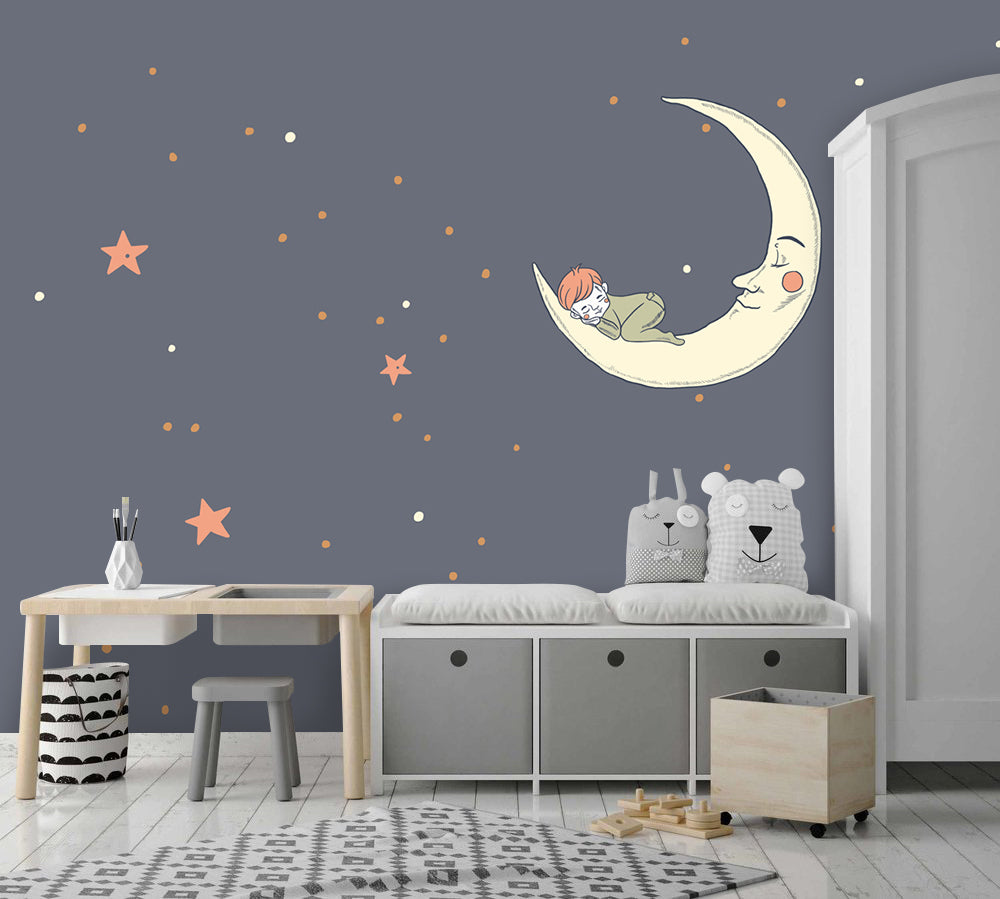 Sleeping Moon Child Wallpaper : Night Sky Stars Mural - View 2