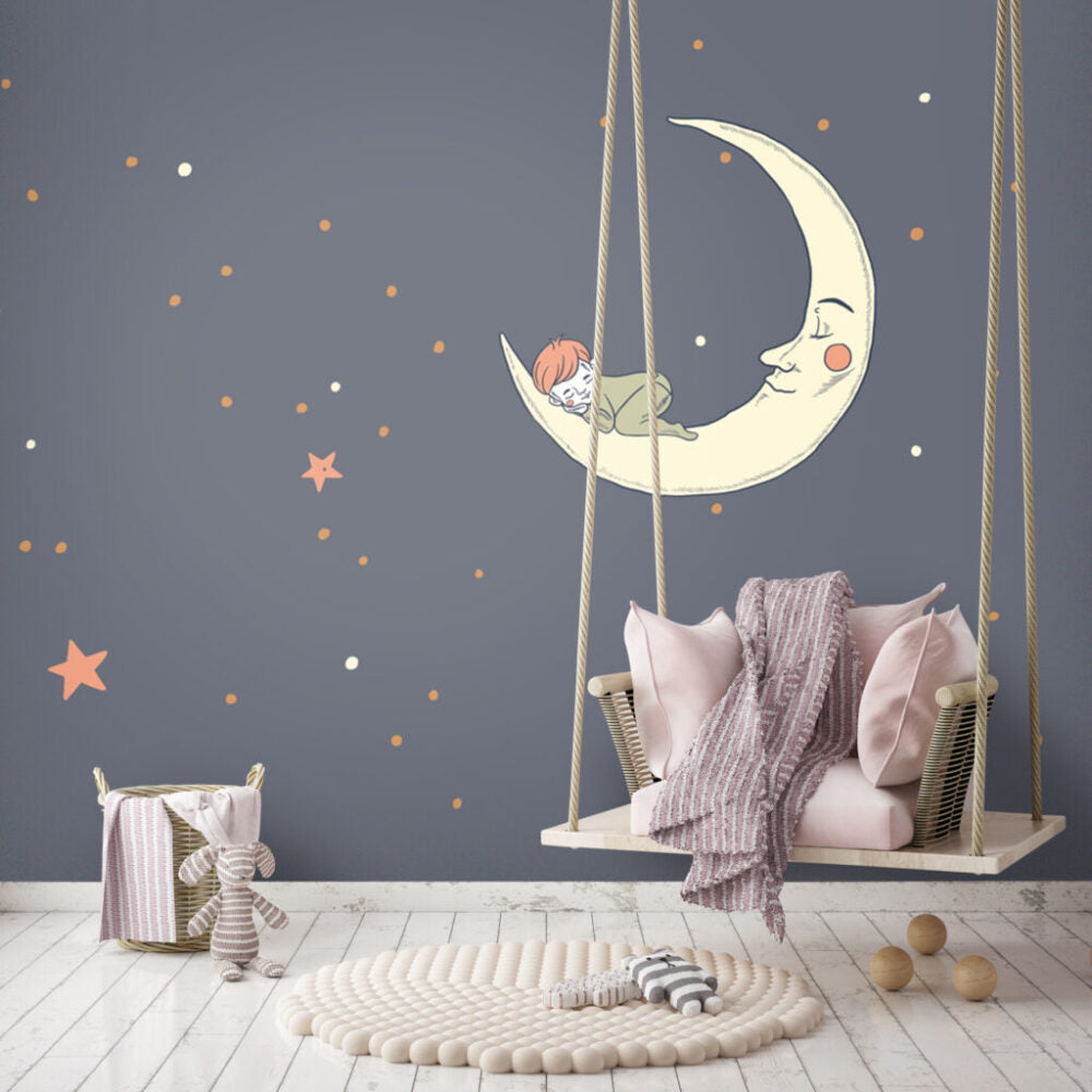 Sleeping Moon Child Wallpaper : Night Sky Stars Mural - View 3