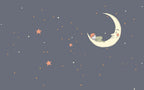 Sleeping Moon Child Wallpaper : Night Sky Stars Mural - flat design
