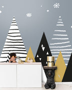 Scandi Mountain Wallpaper : Black, White and Gold Peaks Mural - View 5