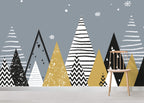 Scandi Mountain Wallpaper : Black, White and Gold Peaks Mural - View 4