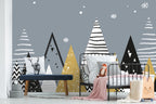 Scandi Mountain Wallpaper : Black, White and Gold Peaks Mural - View 2