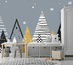 Scandi Mountain Wallpaper : Black, White and Gold Peaks Mural - View 3