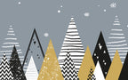 Scandi Mountain Wallpaper : Black, White and Gold Peaks Mural - flat design