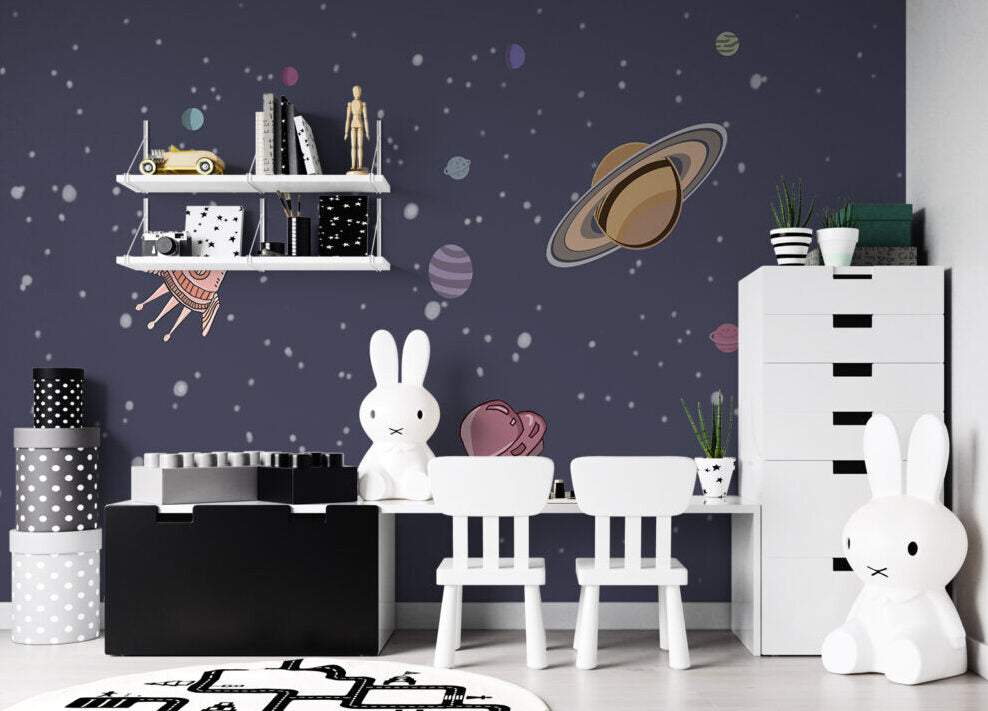 Rocket and Planets Wallpaper : Kids Outer Space Mural