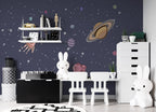 Rocket and Planets Wallpaper : Kids Outer Space Mural