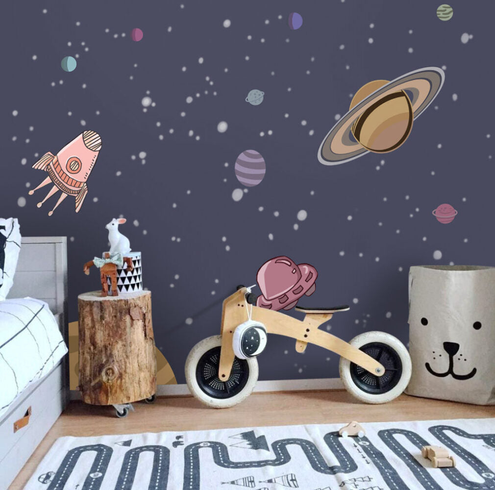 Rocket and Planets Wallpaper : Kids Outer Space Mural - View 5