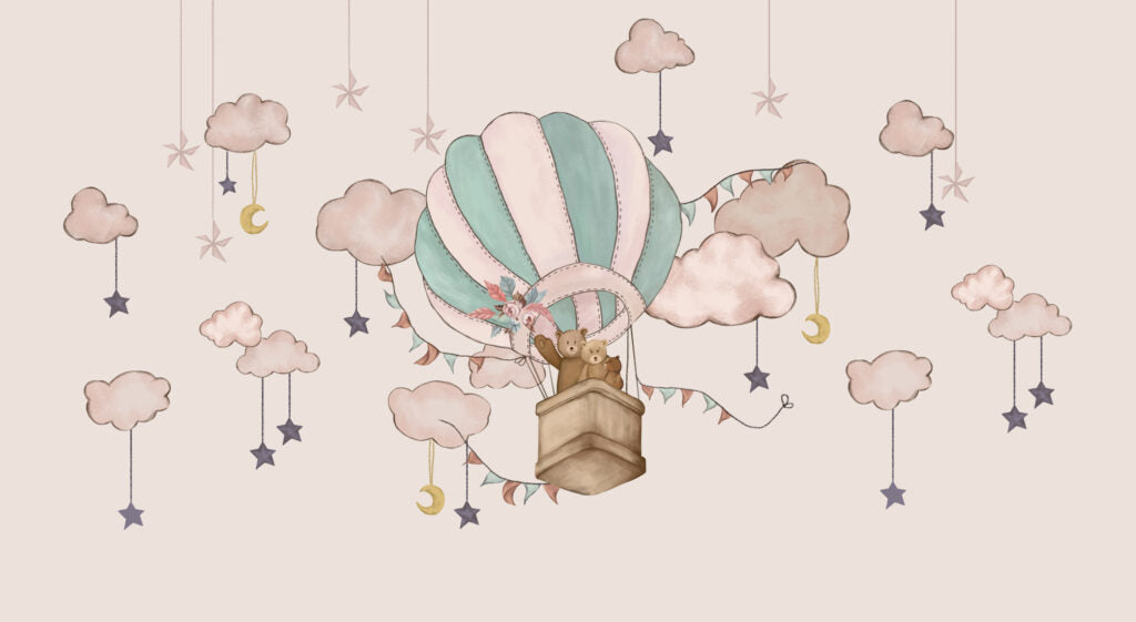 Teddy Bear Balloon Wallpaper : Blush Clouds Nursery Mural - flat design