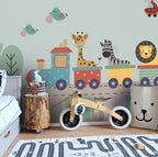 Animal Toy Train Wallpaper : Kids Colorful Railway Mural - View 5