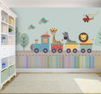 Animal Toy Train Wallpaper : Kids Colorful Railway Mural - View 3