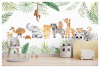 Safari Baby Animals Wallpaper : Watercolor Jungle Nursery Mural - View 3