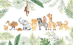 Safari Baby Animals Wallpaper : Watercolor Jungle Nursery Mural - flat design