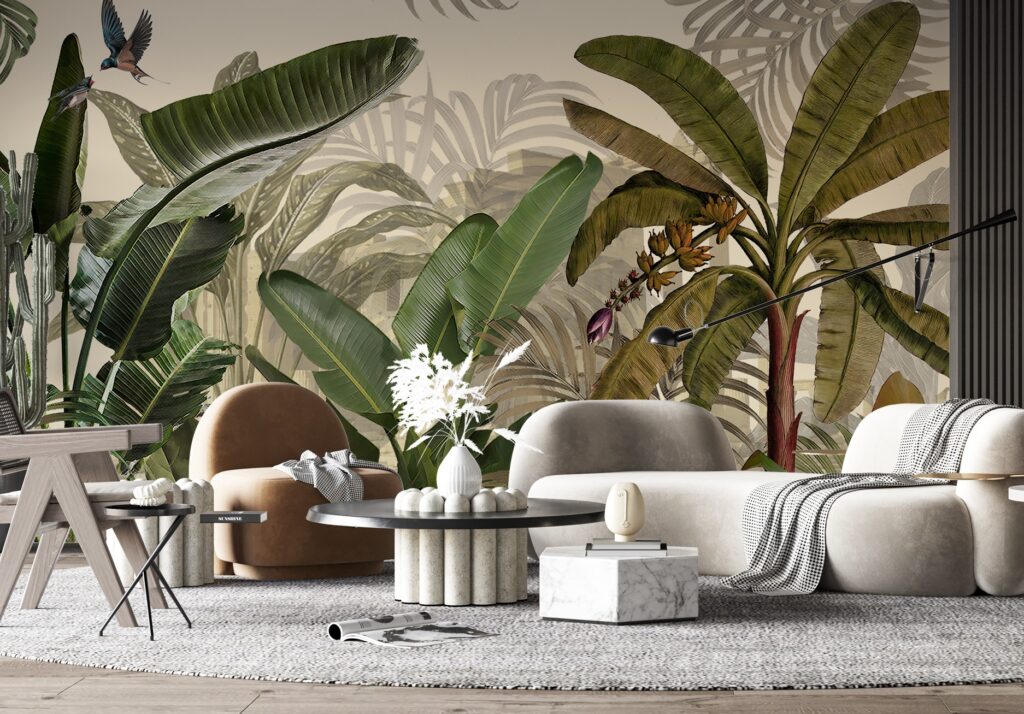 Banana Leaf Forest Wallpaper : Green Tropical Jungle Mural