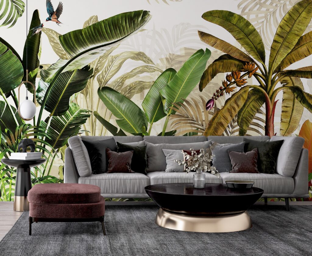 Banana Leaf Forest Wallpaper : Green Tropical Jungle Mural - View 3