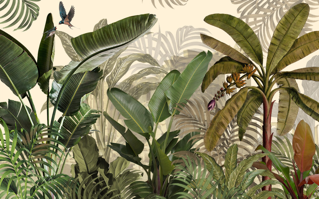 Banana Leaf Forest Wallpaper : Green Tropical Jungle Mural - View 2