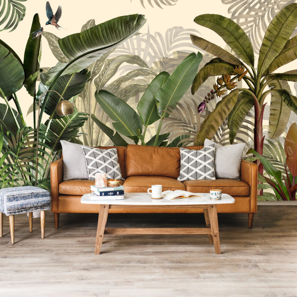 Banana Leaf Forest Wallpaper : Green Tropical Jungle Mural - View 5
