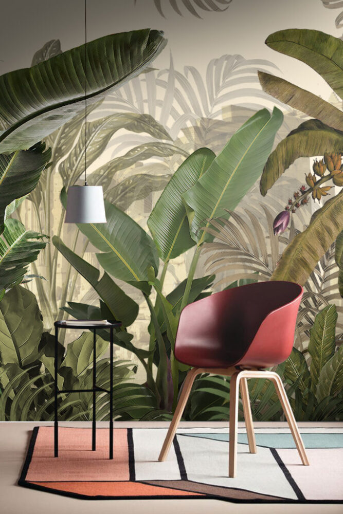 Banana Leaf Forest Wallpaper : Green Tropical Jungle Mural - View 4