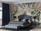 Vintage Rose Wallpaper : Peach and Olive Floral Mural