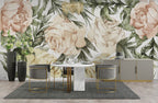 Vintage Rose Wallpaper : Peach and Olive Floral Mural - View 2