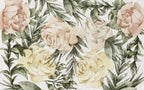 Vintage Rose Wallpaper : Peach and Olive Floral Mural - flat design